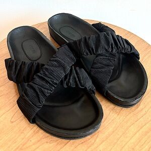 STAUD Michel Slide Back, Black Scrunchy Slides Size 7.5